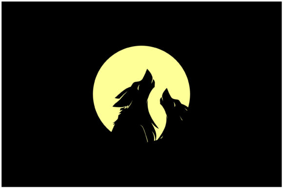Download Howling Couple Wolf and Yellow Moon Logo - Moon logo Collection