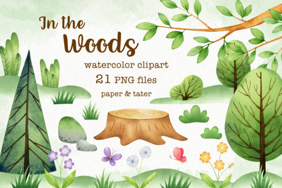 Download In the Woods Water Color Clip Art Set - Premium Bundle